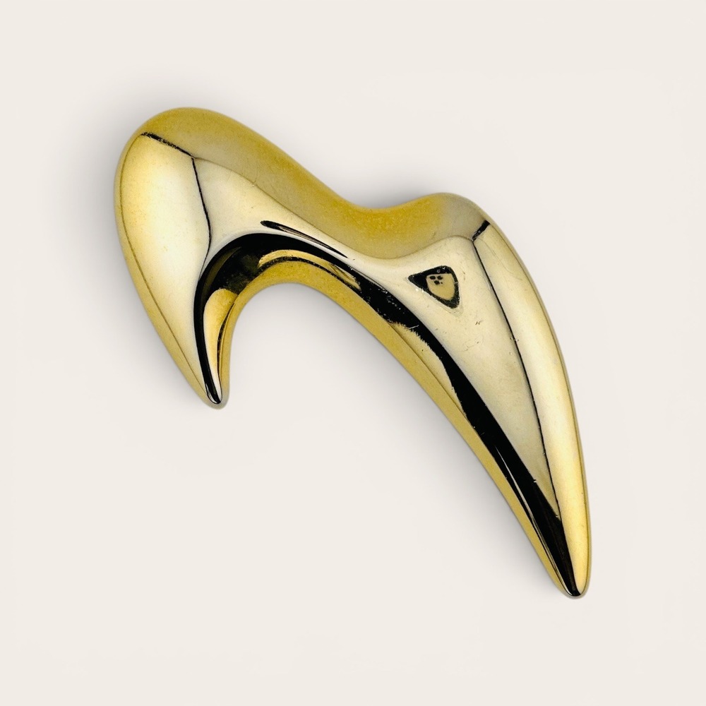90s Vintage Gold Modernist Abstract Brooch Large Chunky Sculptural Statement Pin